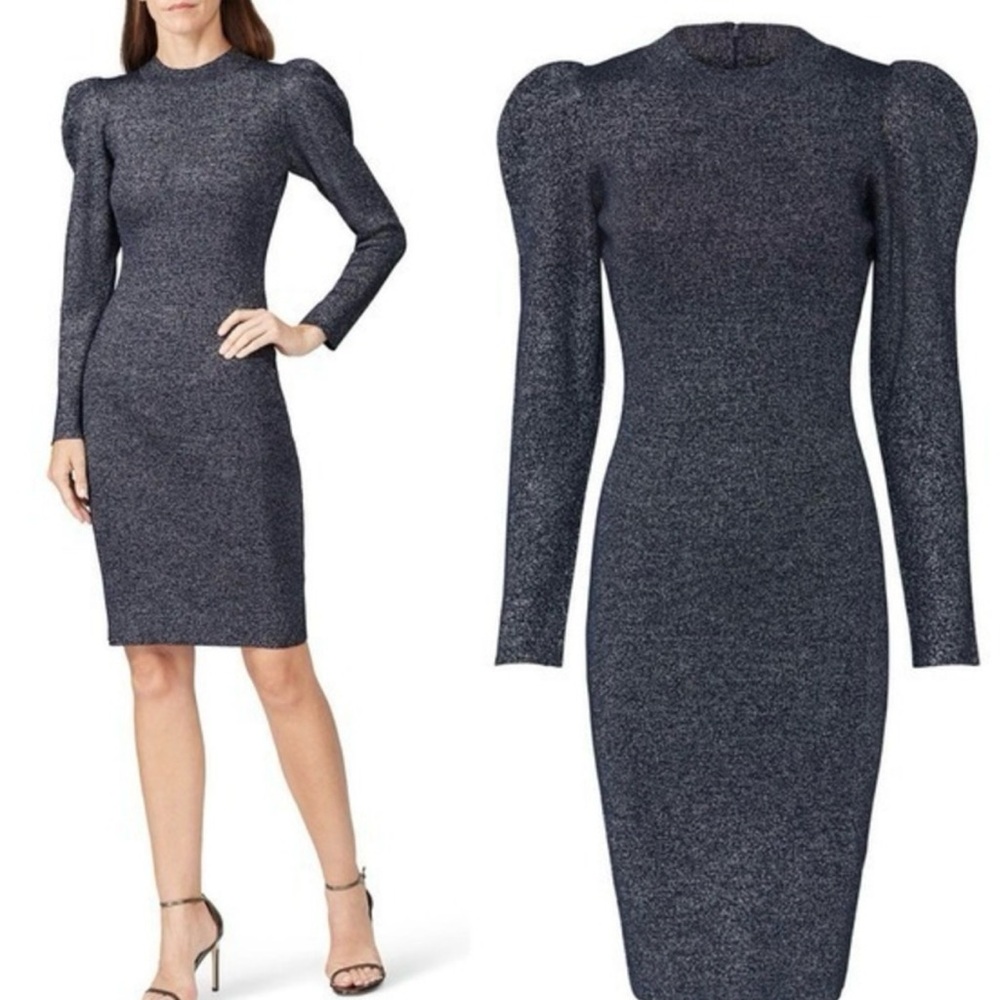 Sachin & Babi Amelie Metallic Knit In Navy Metallic Dress Size L